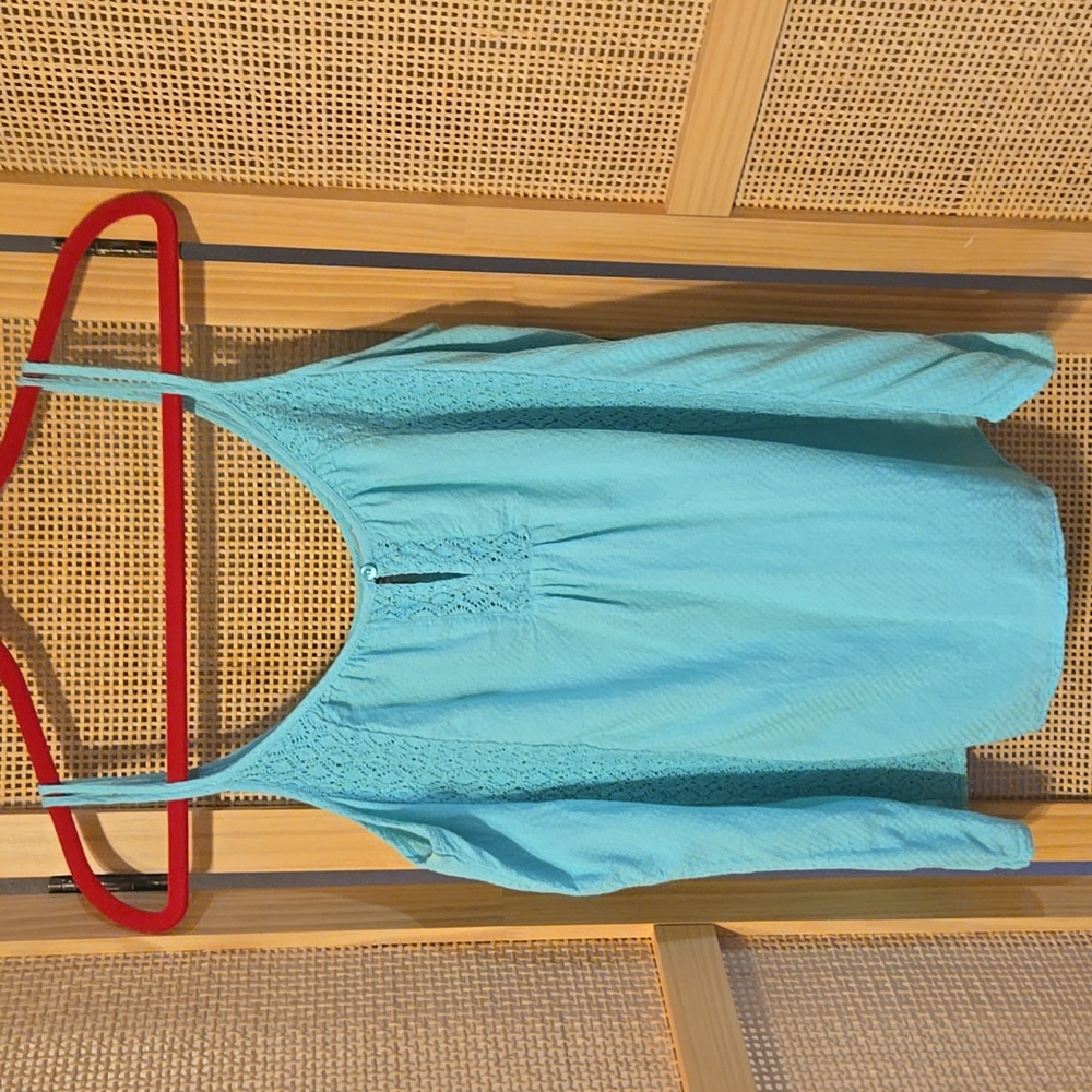 Arizona Jean Company Aqua Sleeveless Top Vacation Fun Large